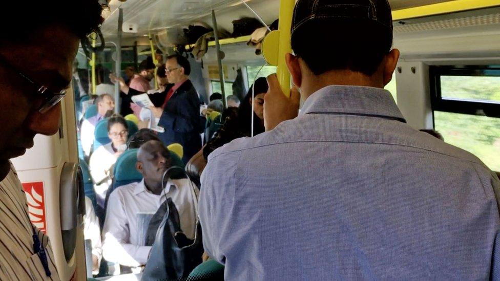 Crowded train interior