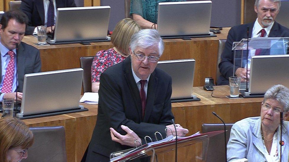 Mark Drakeford speaking in the Senedd