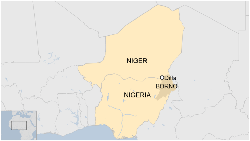 Map showing Diffa in Niger, and Nigeria's Borno state