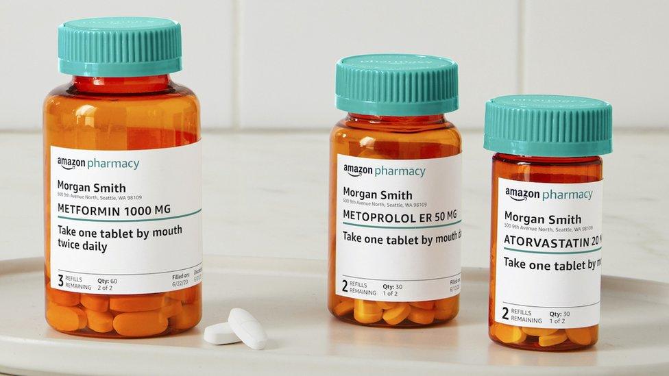 Medicine bottles with Amazon branding