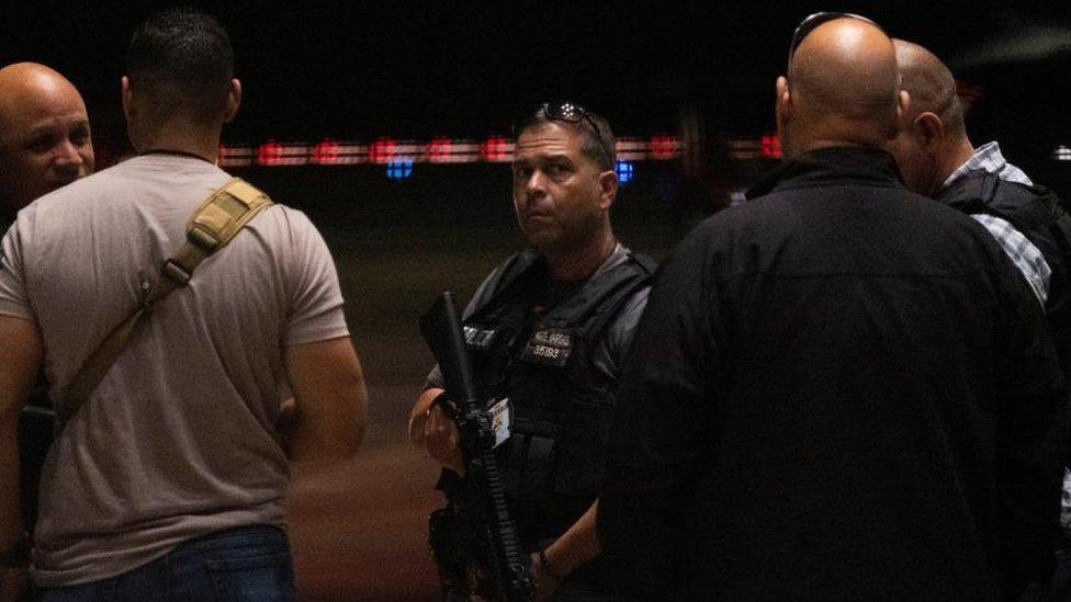 Heavily armed Puerto Rico police guard the U.S. Customs and Border Protection office while Haiti's Prime Minister Ariel Henry is inside after he arrived at Luis Munoz Marin International Airport in San Juan, Puerto Rico, March 5, 2024.