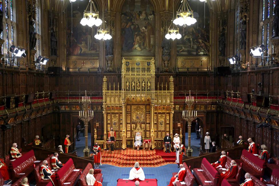 A general view as Queen Elizabeth II delivering the Queen's Speech in the House of Lord's Chamber