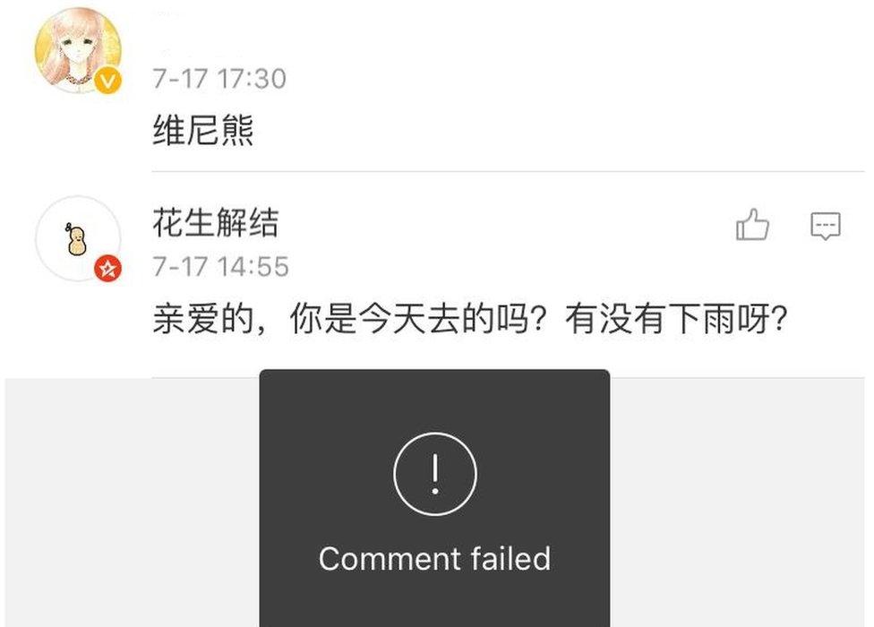 What happens when you try to reference Winnie the Pooh on Weibo