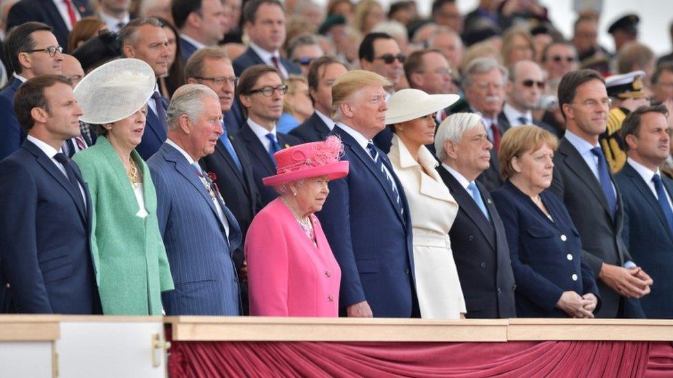 Prime Minister Theresa May, the Prince of Wales, the Queen and US President Donald Trump were among those at the event in Portsmouth