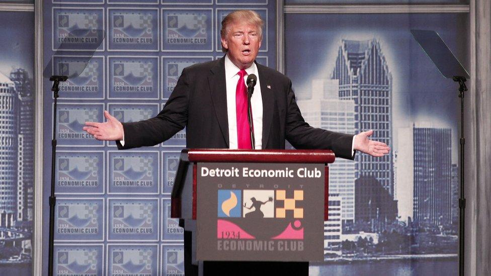 Donald Trump speaking at Detroit economic club