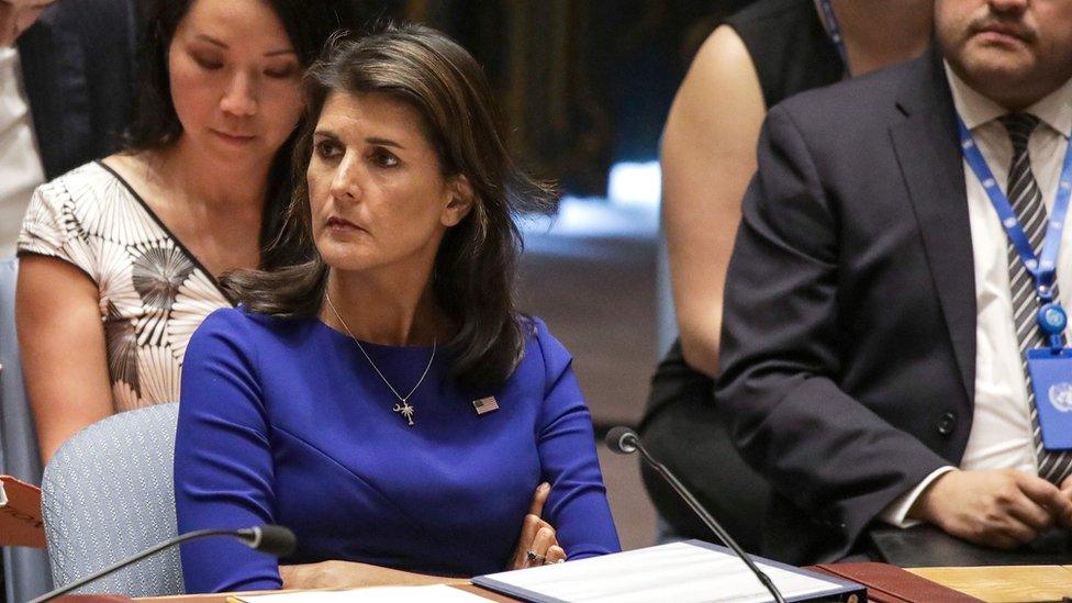 Nikki Haley at a UN meeting