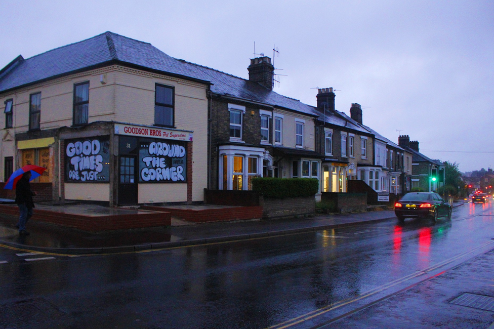 A rainy street corner