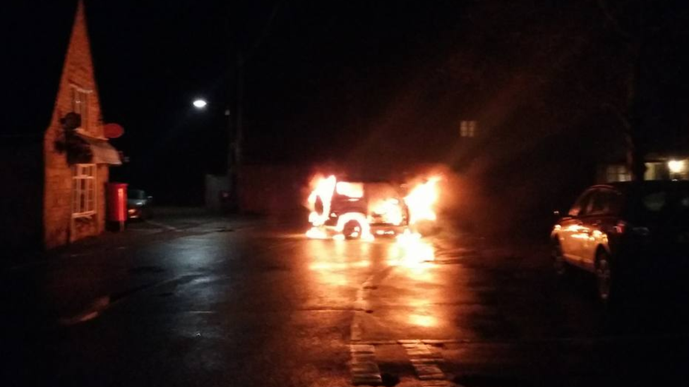 Car on fire in Ryhall