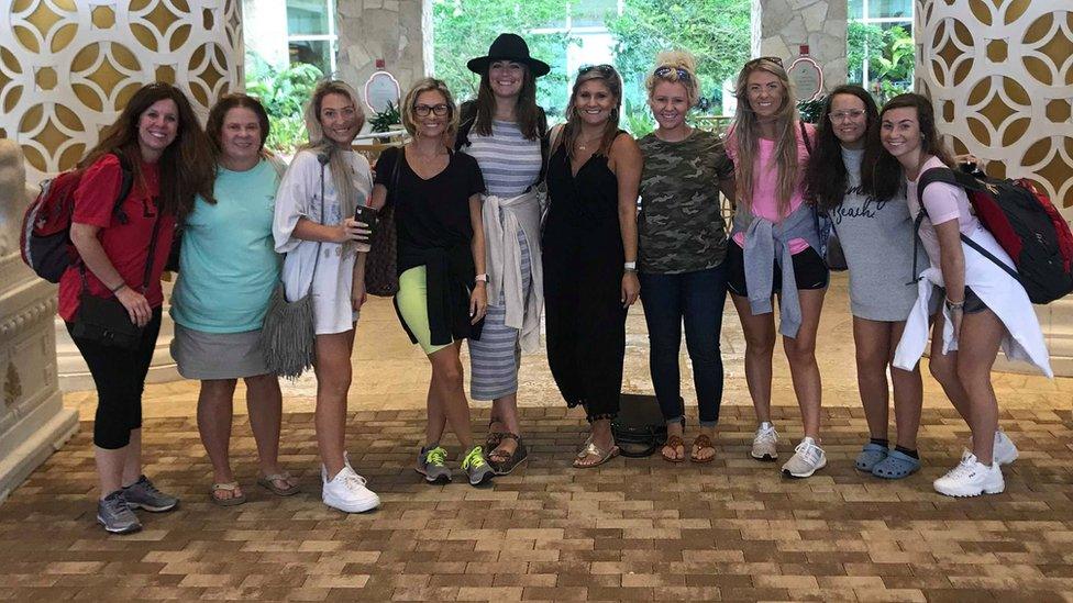 The bride to be (in the black top and yellow shorts) Rikki Kahley surrounded by her bachelorette party