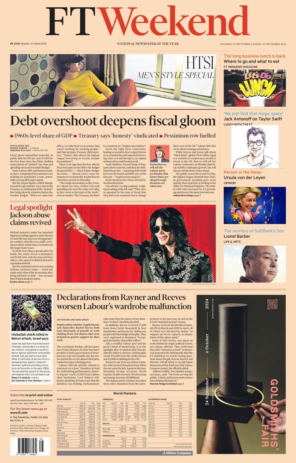 The Financial Times headline reads: Debt overshoot deepens fiscal gloom