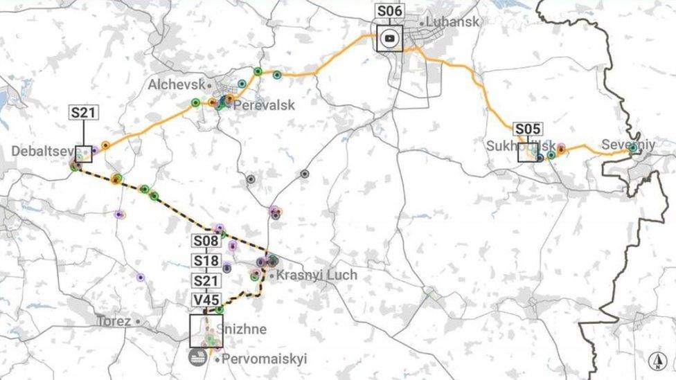 The prosecution produced this map to show the return route of the Buk missile launcher from Snizhne to Russia