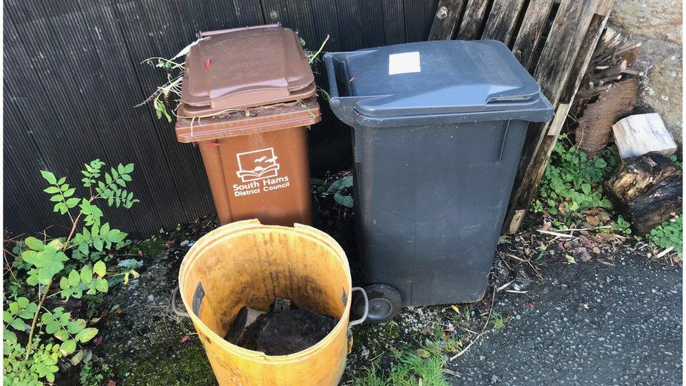 Overflowing garden waste bin