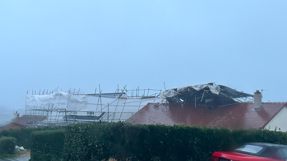 Scaffolding was blown down from a roof in St Saviour