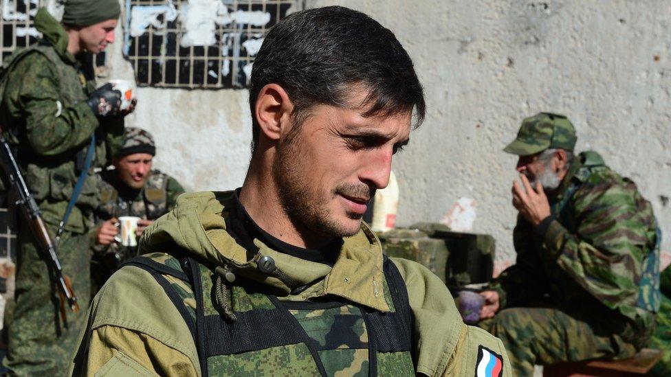 File pic of Givi, separatist commander outside Donetsk on October 9, 2014