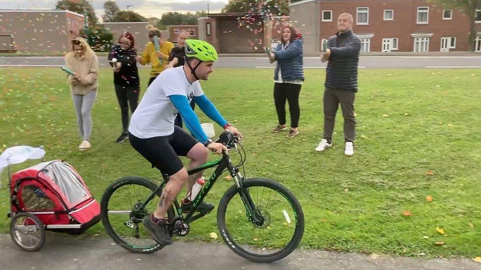 Michael Harnett beginning his cycle ride