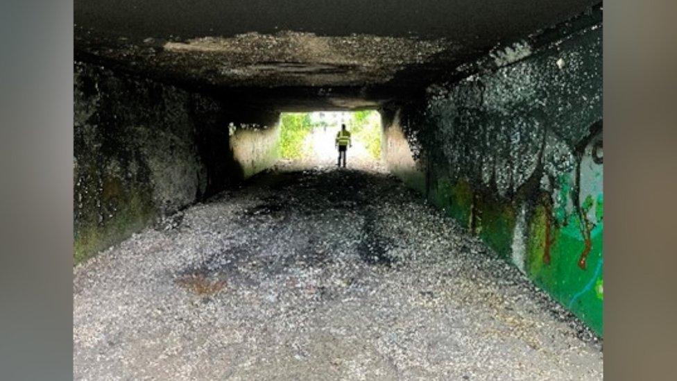 Fire damage to underpass