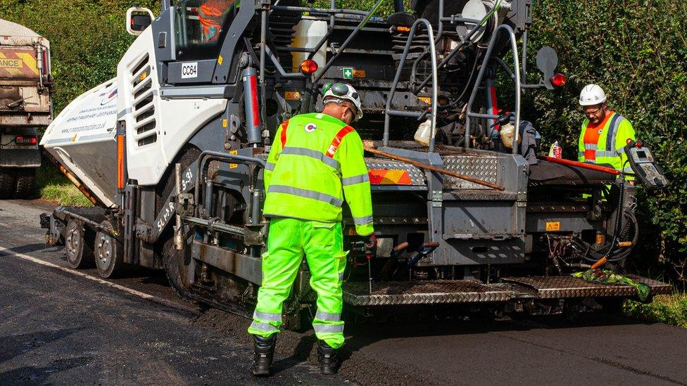 Roads being resurfaced using cold recycling