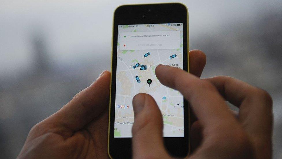 Uber app on mobile phone