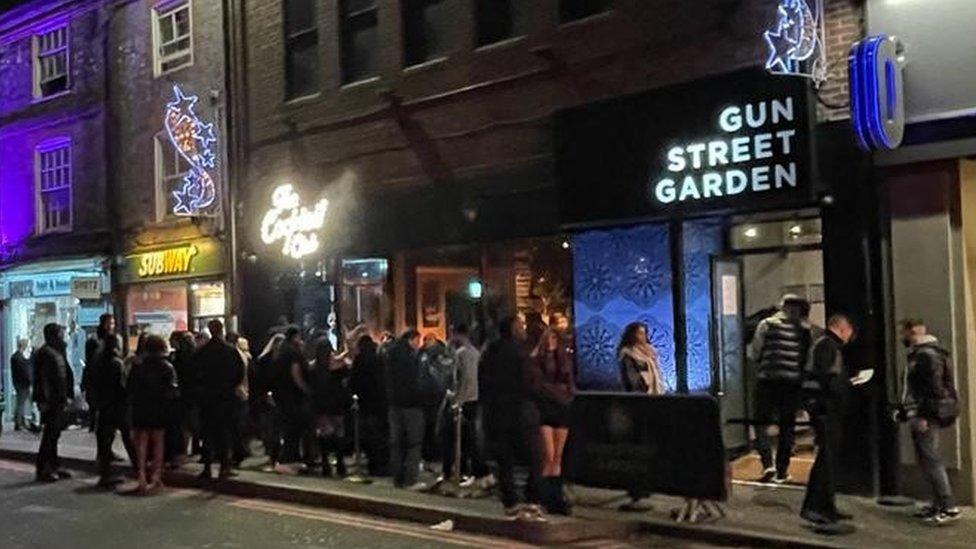 Queue outside Gun Street Garden nightclub