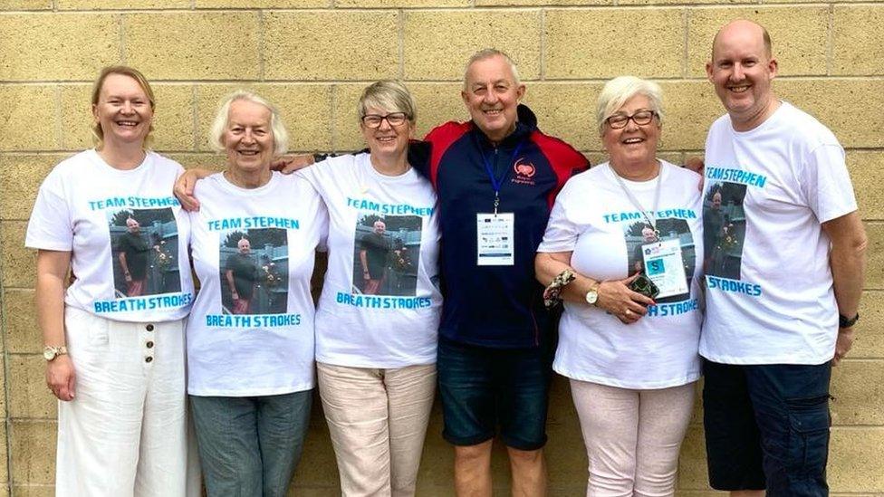 Stephen Henstridge standing with his support team at the British Transplant Games 2022 made up of his wife, Jackie and donor family