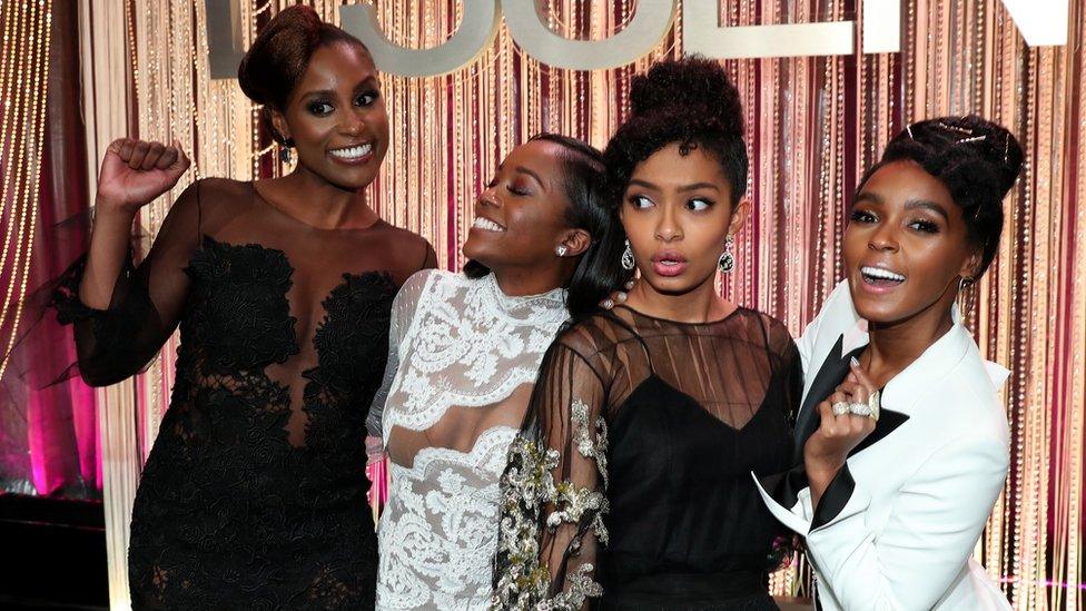 Issa Rae, Aja Naomi King, Yara Shahidi and Janelle Monae at the Black Women in Hollywood Awards