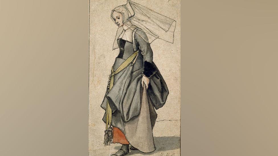 Hans Holbein's Figure Of A Young Englishwoman In Contemporary Dress 1532-1543