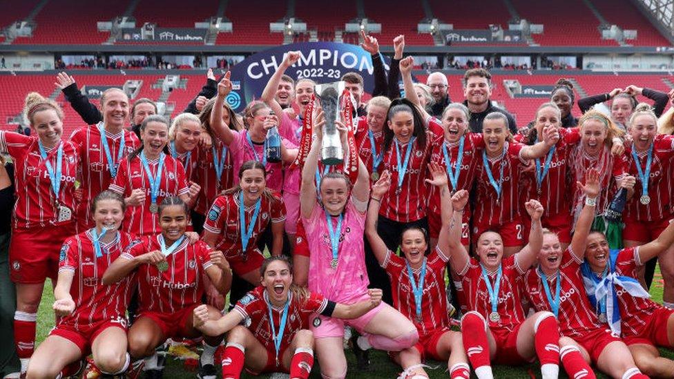 Bristol City lifting the Women's Championship Trophy last season