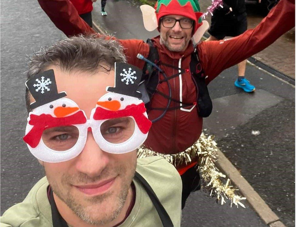 BBC presenter Steve Harris running with Andy Mutter