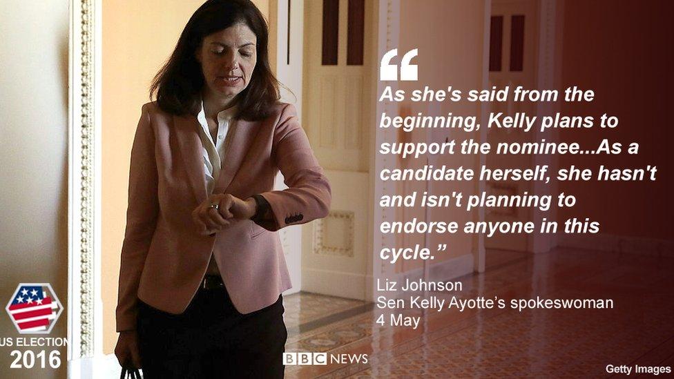 "As she's said from the beginning, Kelly plans to support the nomineeAs a candidate herself, she hasn't and isn't planning to endorse anyone in this cycle."