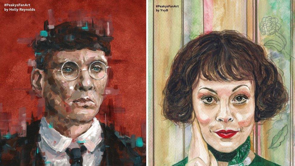 Peaky Blinders fan art by Holly Reynolds (L) and Yvonne Bentley (R)