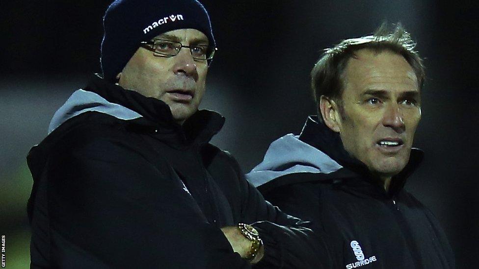 Woking boss Garry Hill and assistant manager Steve Thompson