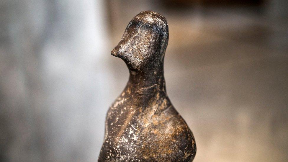 A 7,000-year-old Neolithic statuette on temporary show at the National Archaeological Museum in Athens, Greece, on 10 February 2017