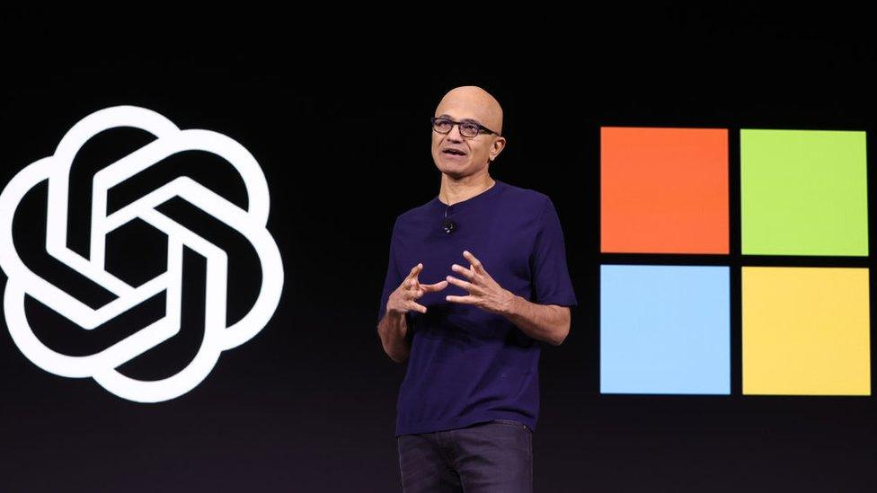 Microsoft chief executive officer Satya Nadella pictured at OpenAI's Dev Day on 6 November 2023