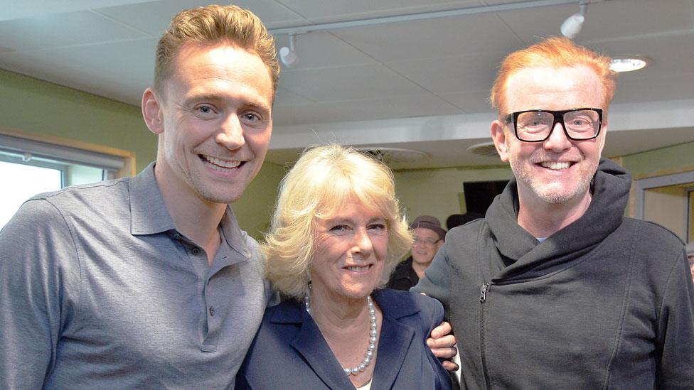 The Duchess of Cornwall with Tom Hiddleston (left) and Chris Evans at BBC Radio 2