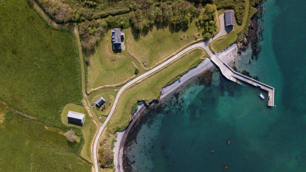 Aerial shot of Horse Island pier