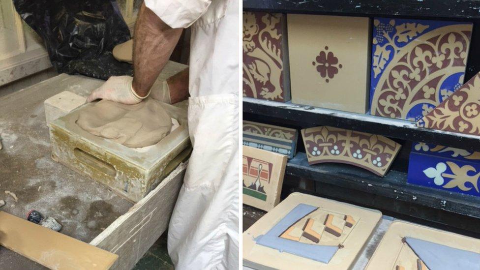 Replica tiles being made and finished designs