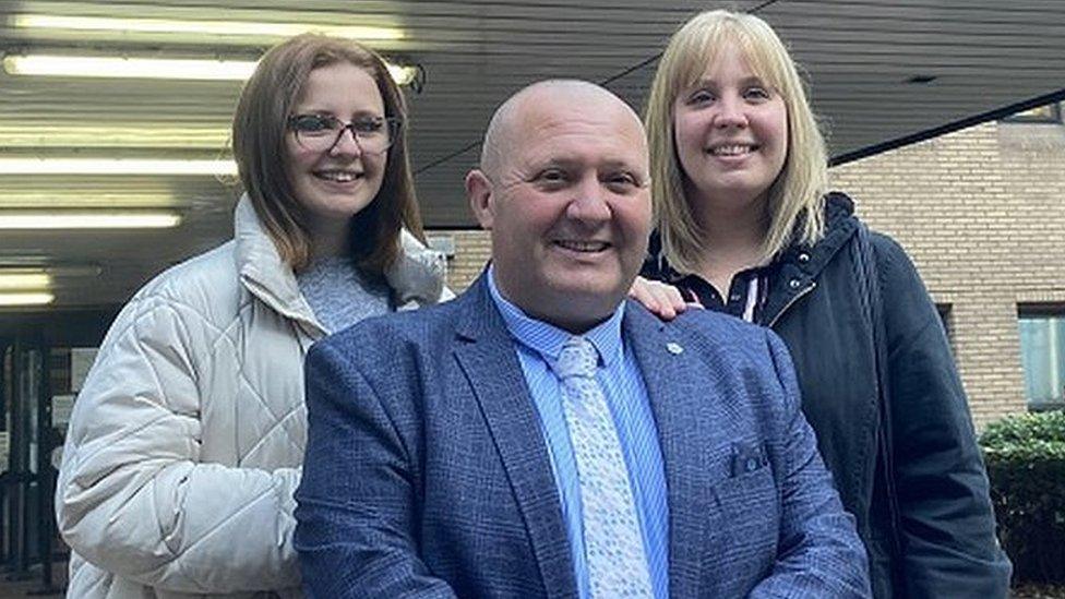 Anthony Gant, his wife Kirsty and step-daughter Megan at Southwark Crown Court