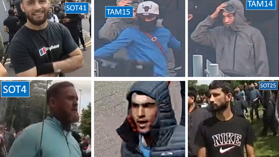 Composite image of six people wanted by police over disorder in August