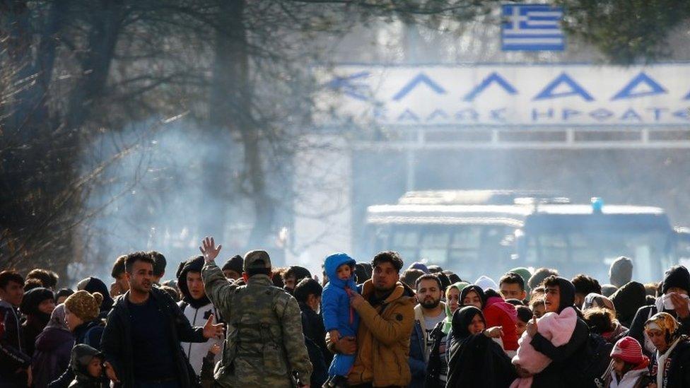 Migrants at Greece's Kastanies border crossing