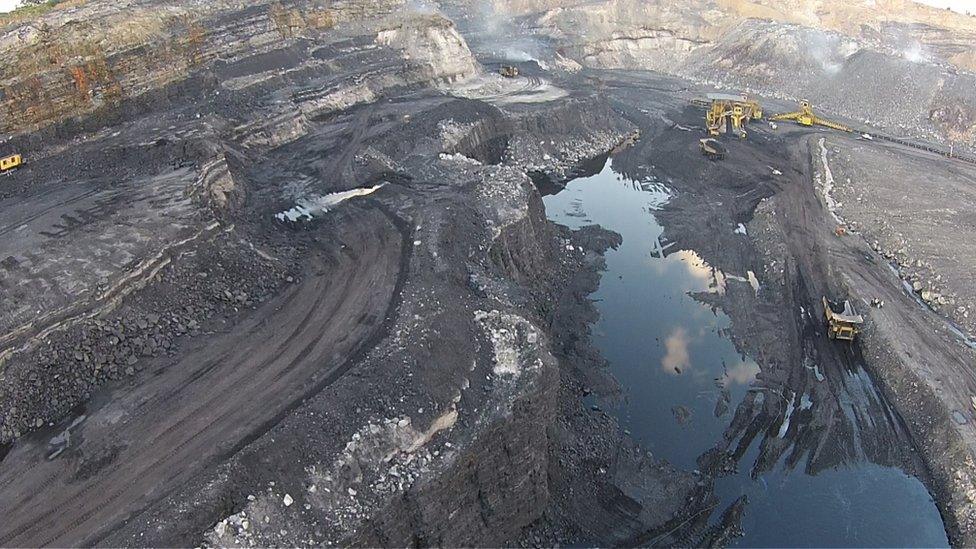 Drone footage of an open cast coal mine in India