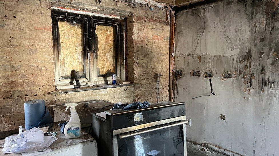 Fire damaged kitchen