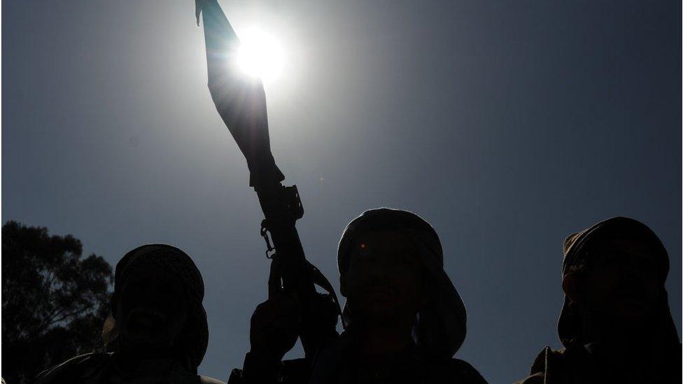 Silhouette of Houthi rebels in Yemen