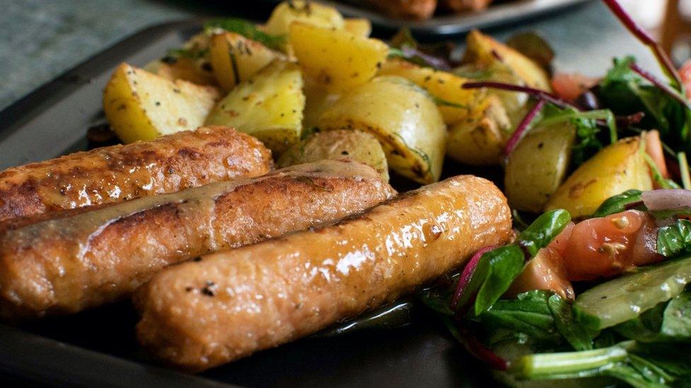 Vegan sausages on a plate