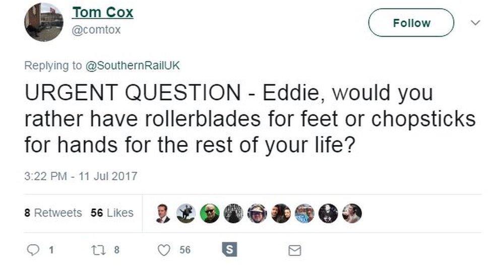 URGENT QUESTION - Eddie, would you rather have rollerblades for feet or chopsticks for hands for the rest of your life?