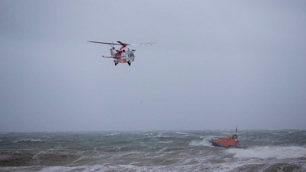 Helicopter and lifeboat