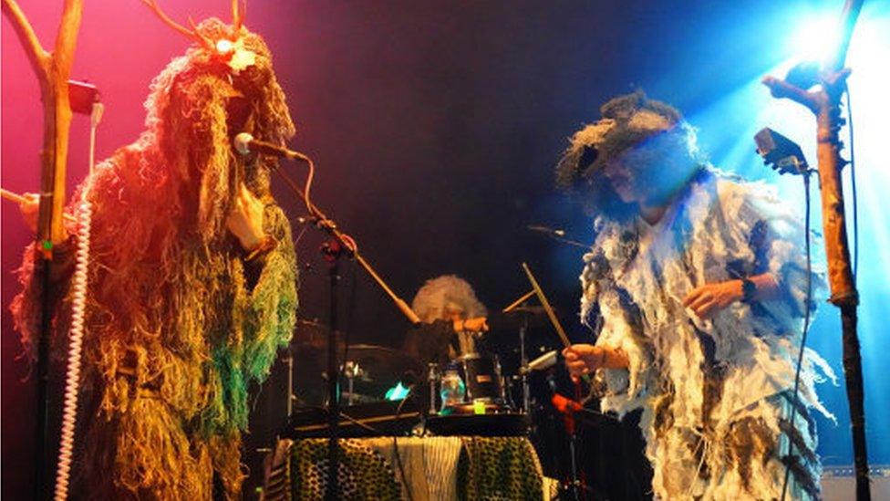 Snapped Ankles performing live on the Walled Garden Stage at the 2018 Green Man Festival in Glanusk Park, Brecon Beacons, Wales