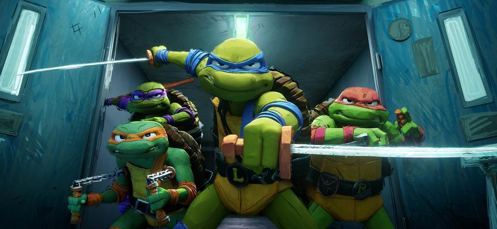 Donatello, Michelangelo, Leonardo and Raphael inTeenage Mutant Ninja Turtles: Mutant Mayhem