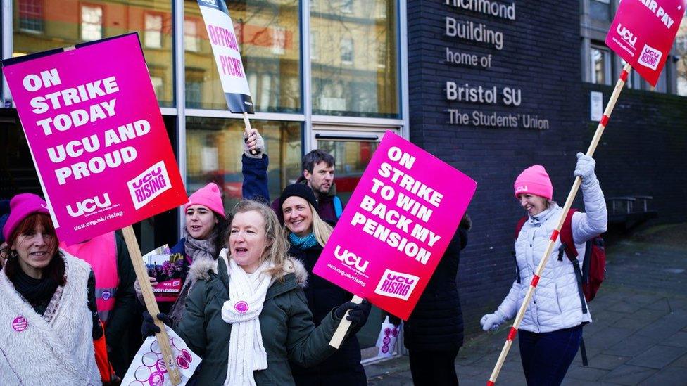 UCU members on a picket line in Bristol in Feb 2023