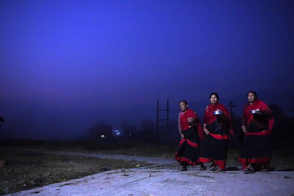 Nepali Hindu devotees arrive at Baramahini Temple