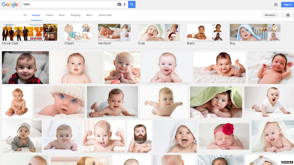 A print screen image showing the Google image result for baby